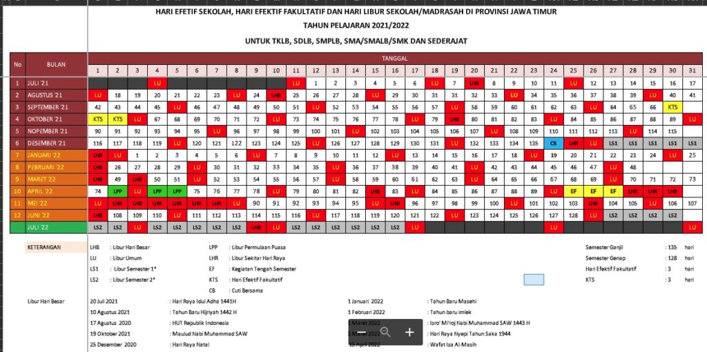 Download Kalender Pendidikan Provinsi Jawa Timur, Jatim 2021 2022
